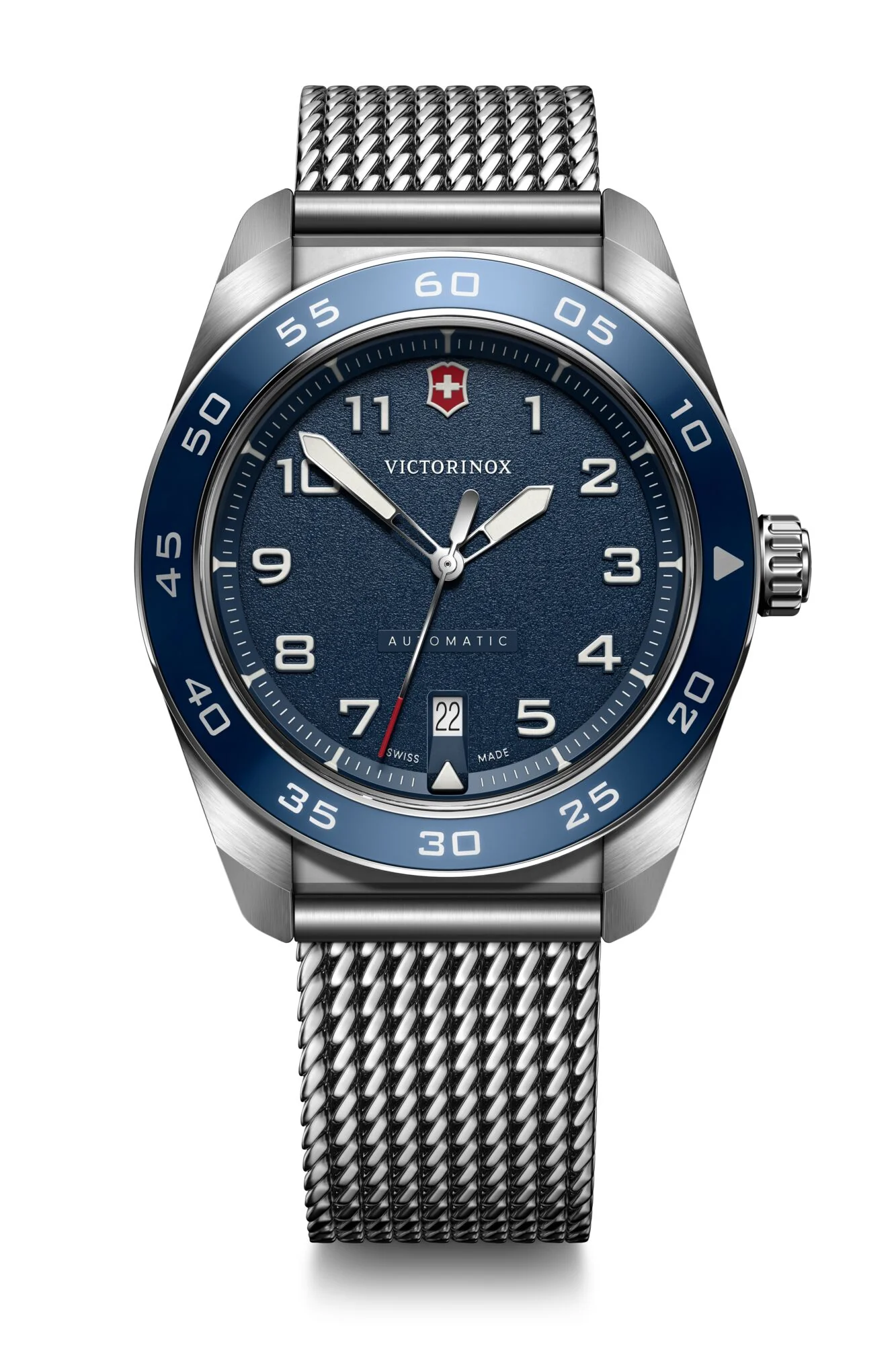 Victorinox Swiss Army Automatic Blue Dial Mesh Stainless Steel Band Mens Watch 242045