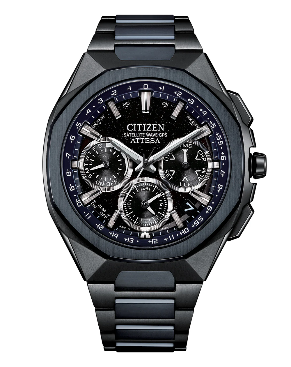 Citizen Attesa Satellite Wave GPS Black and Blue Titanium Watch CC4106-74E