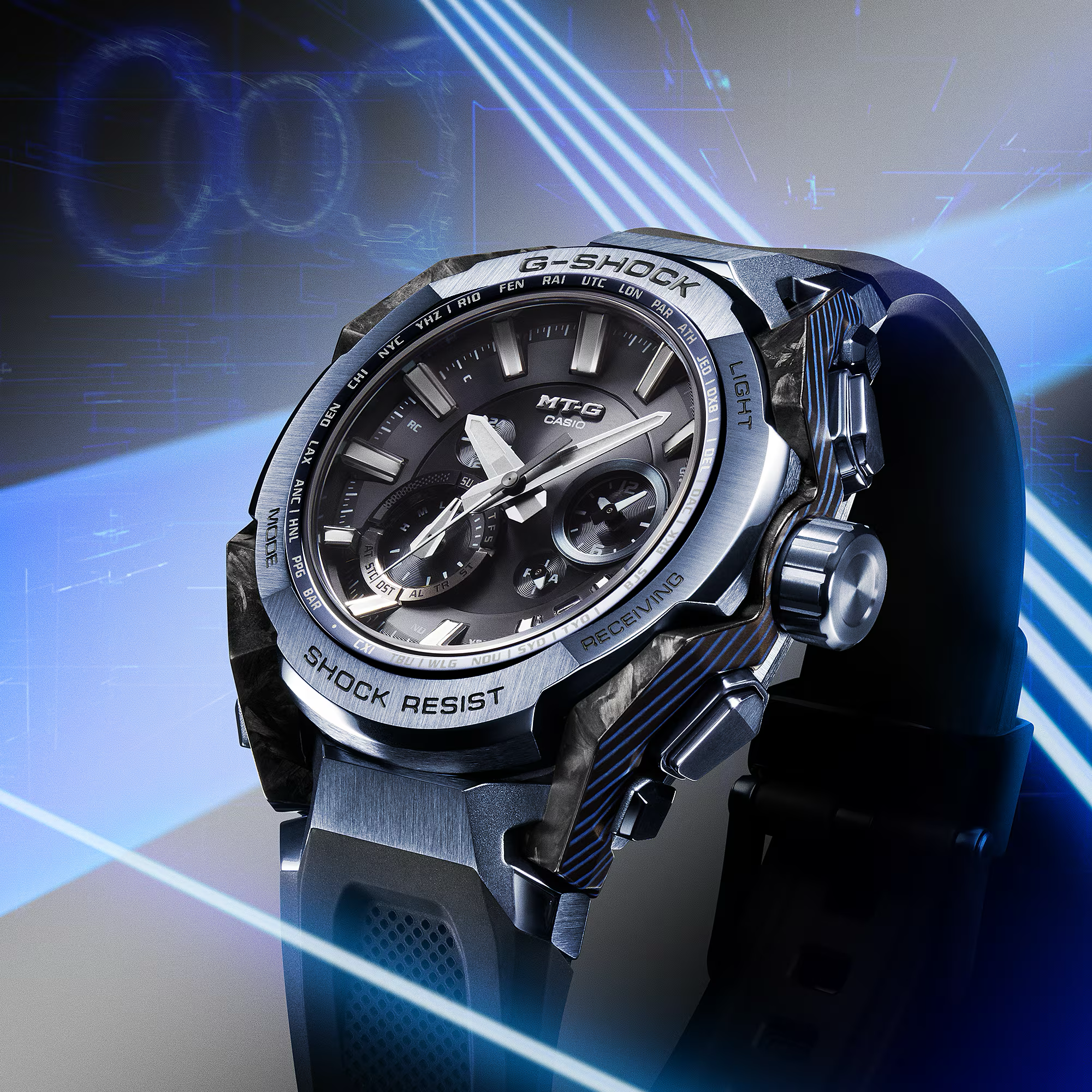 G-Shock MTG Ana Carbon Light Blue Case Rubber Band Hybrid Bluetooth® Connectivity MTGB4000B-1A2