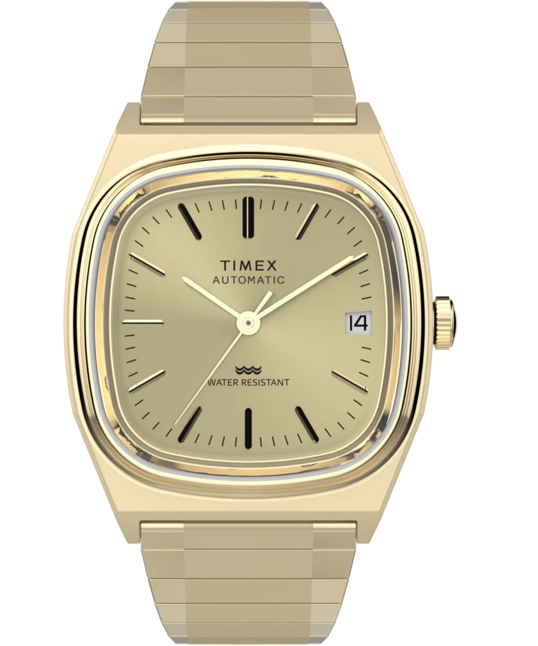 Timex E-Line Automatic 1983 Reissue Gold Stainless Steel Band Mens Watch TW2Y07200