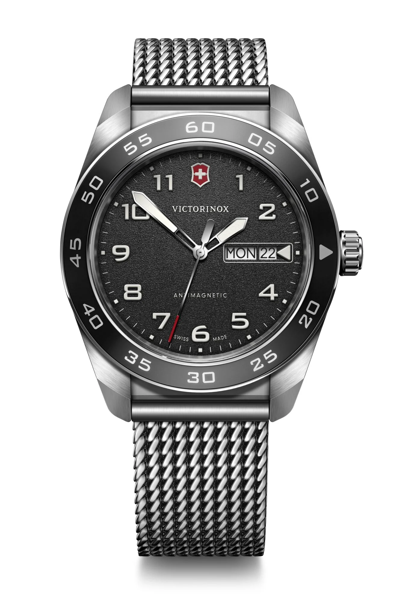 Victorinox Swiss Army Black Dial Mesh Stainless Steel Band Mens Watch 242043
