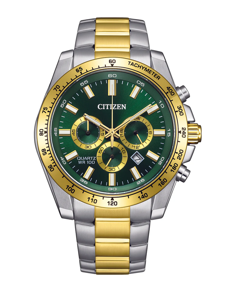 その他 CITIZEN Citizen Quartz Sports Chronograph Green Dial Two-Tone Men's