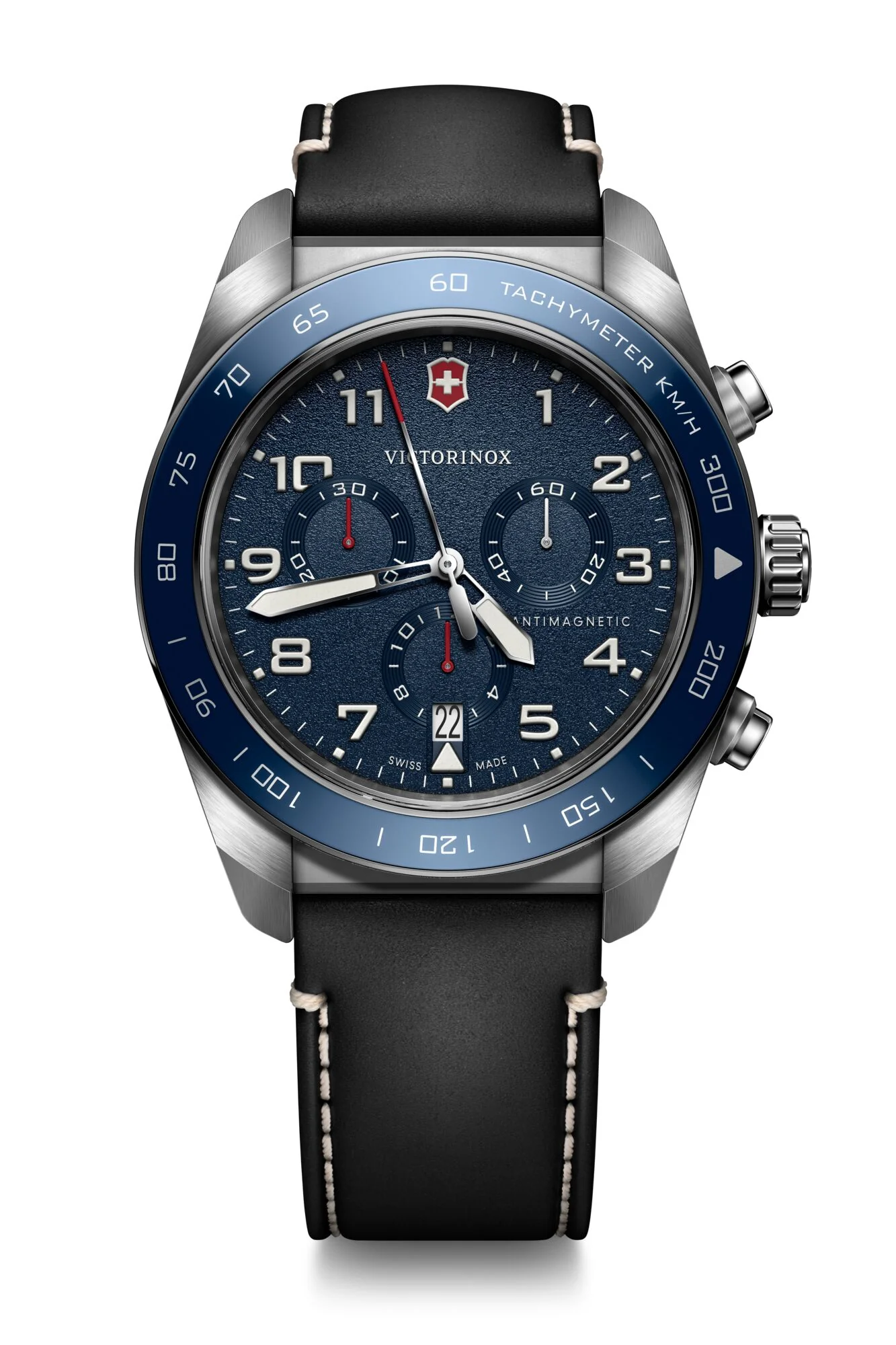 Victorinox Swiss Army Chrono Blue Dial Black Leather Band Mens Watch 242047