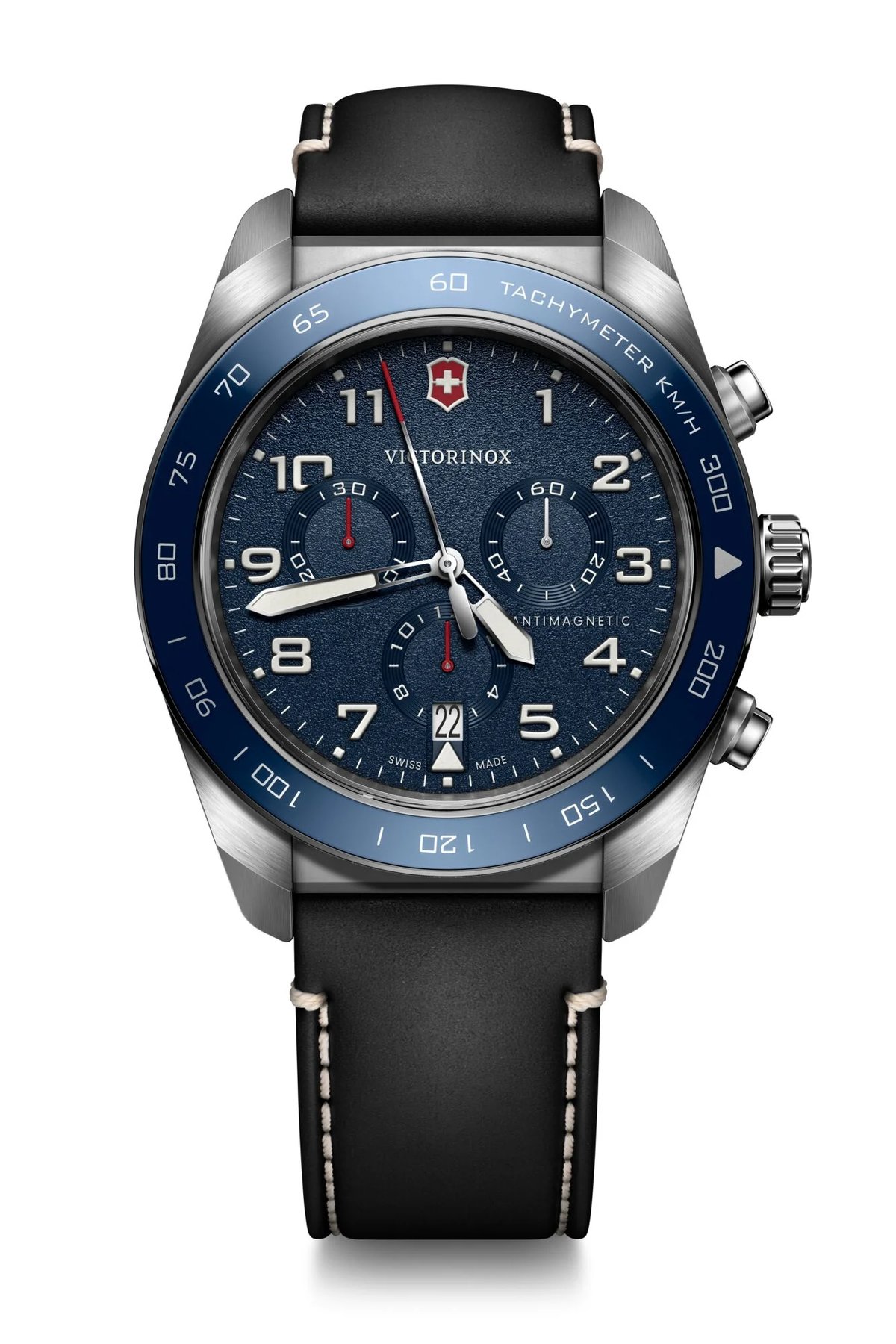 Victorinox Swiss Army 電池切れ現状渡(ジャンク品) Victorinox Swiss Army Chrono Blue Dial Black Leather Band
