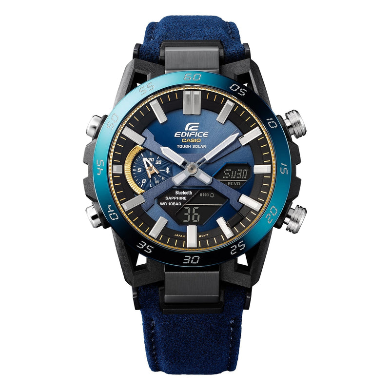 Casio Edifice Duo Solar Blue Alcantara Band Watch ECB2000SS-2A