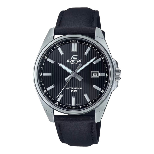 Casio Edifice Black Leather Strap Black Dial Watch EFV150L-1A