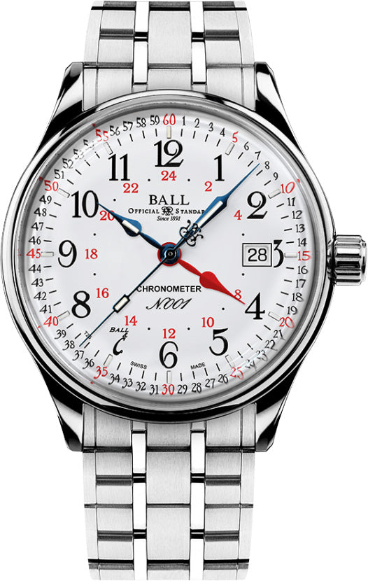 Ball Trainmaster Railroad GMT White Dial 40mm Men's Watch NM3888D-S5CJ-WH - Front View