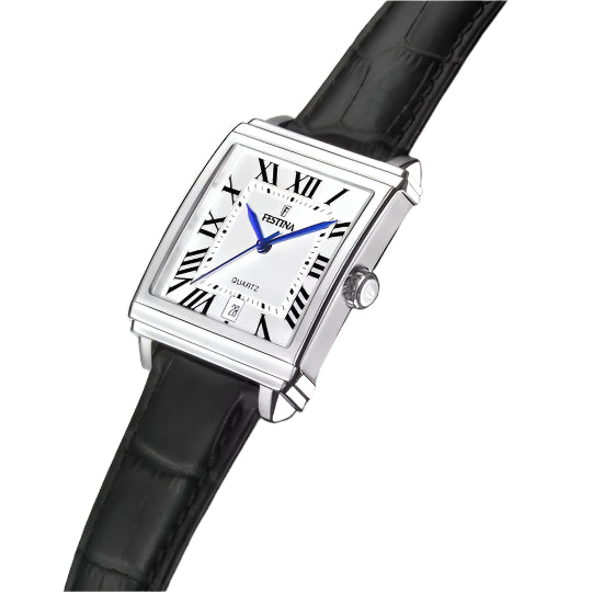 Festina Silver Dial Black Leather Strap Watch f20681/1