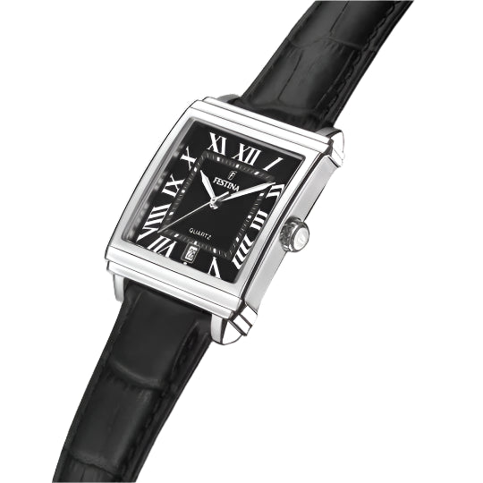 Festina Black Dial Black Leather Strap Watch f20681/3