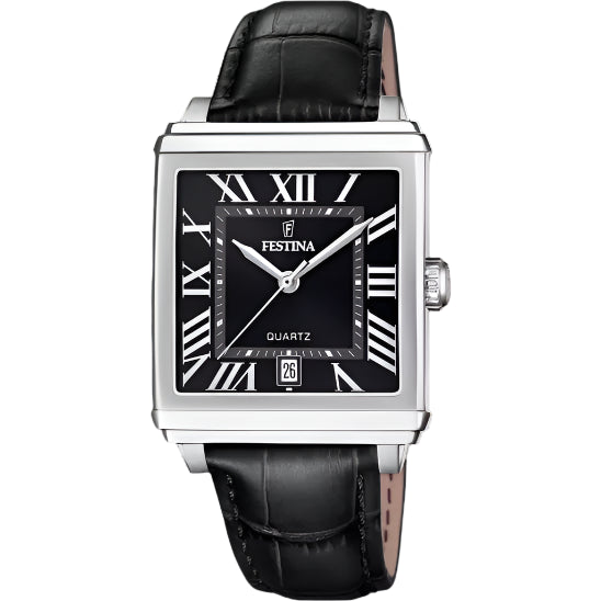 Festina Black Dial Black Leather Strap Watch f20681/3