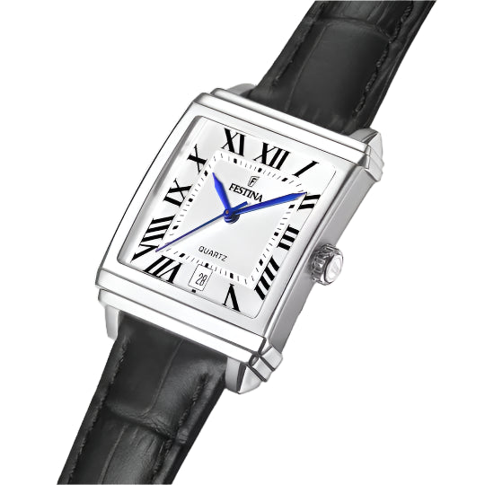 Festina Silver Dial Black Leather Strap Watch f20682/3