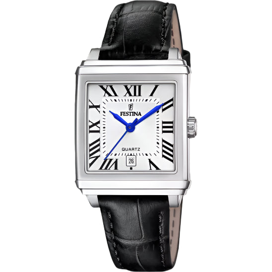 Festina Silver Dial Black Leather Strap Watch f20682/3