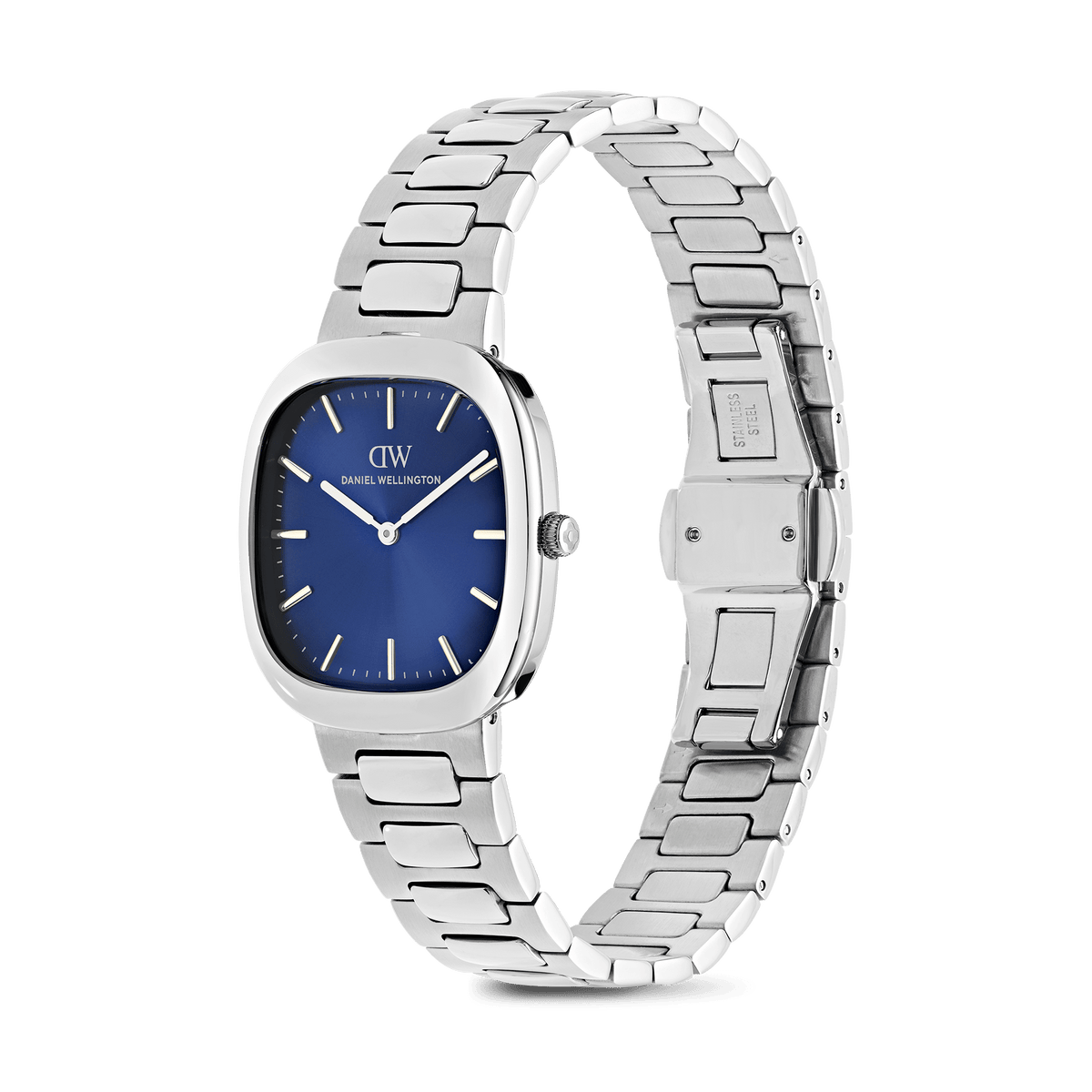 Daniel Wellington Cort H-Link Arctic Silver DW00100986 men's watch with blue sunray dial and silver link strap