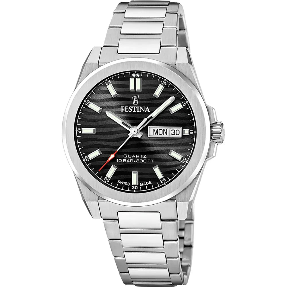 Festina Swiss Made Black Dial Stainless Steel Watch f20073/5