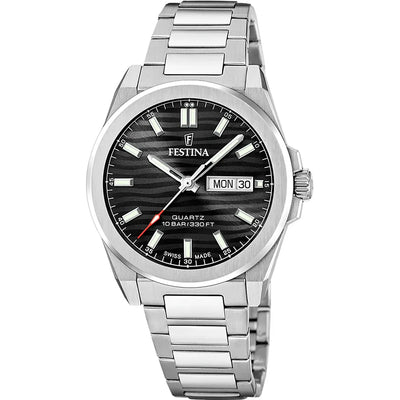 Festina Swiss Made Black Dial Stainless Steel Watch f20073/5