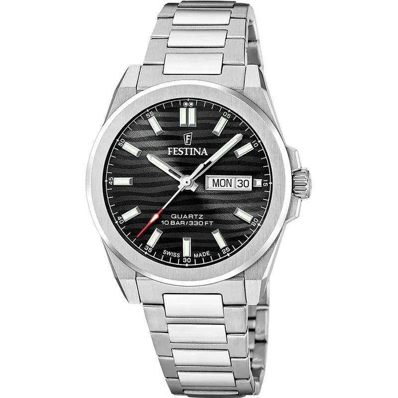 Festina Swiss Made Black Dial Stainless Steel Watch f20073/5