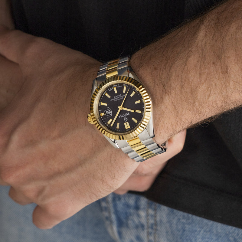 Festina Swiss Made Black Dial Two Tone Stainless Steel Men's Watch F20085/C