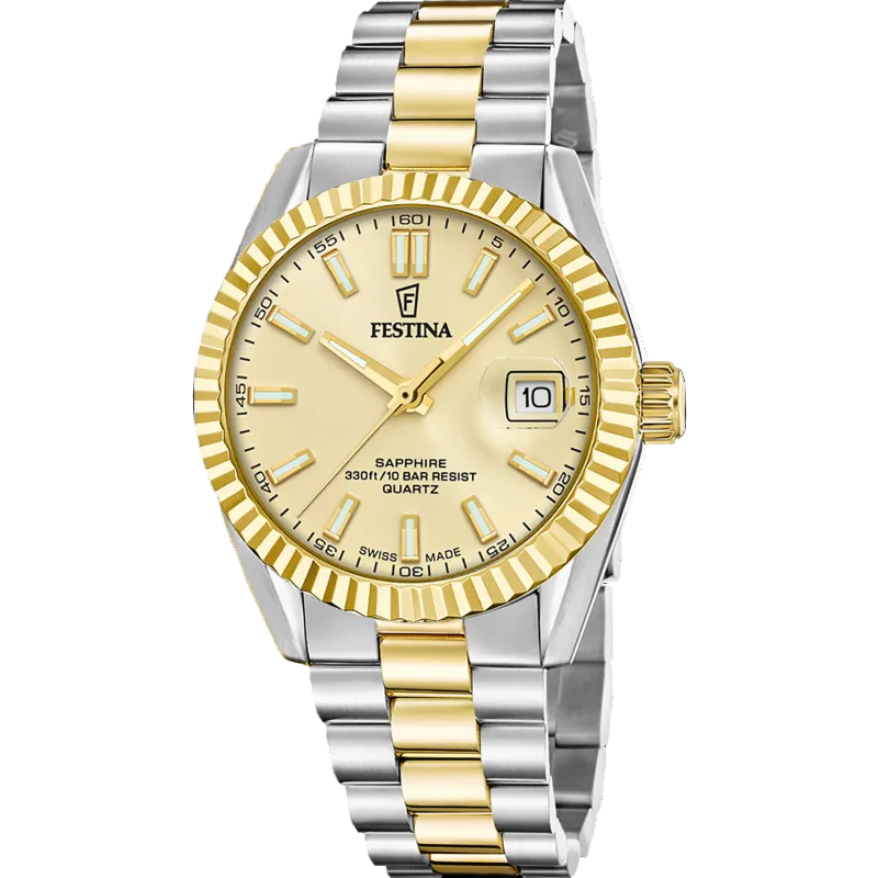 Festina Swiss Made Gold Dial Two Tone Stainless Steel Men's Watch F20085/A
