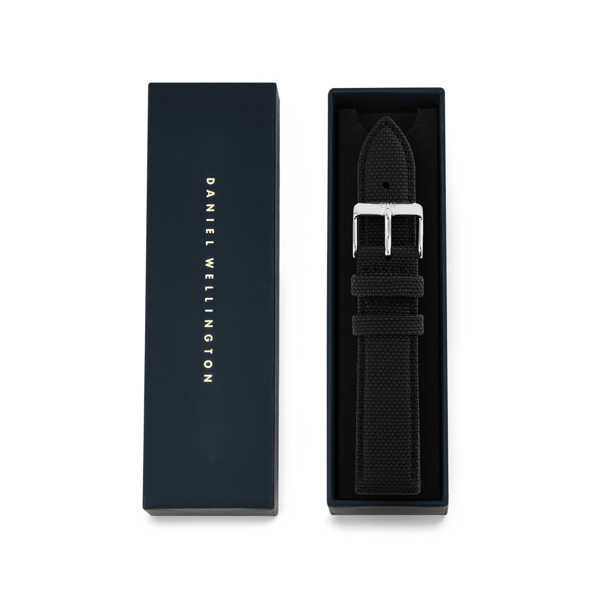 Daniel Wellington Black Canvas Strap Silver nylon canvas watch strap with recycled stainless steel pin buckle
