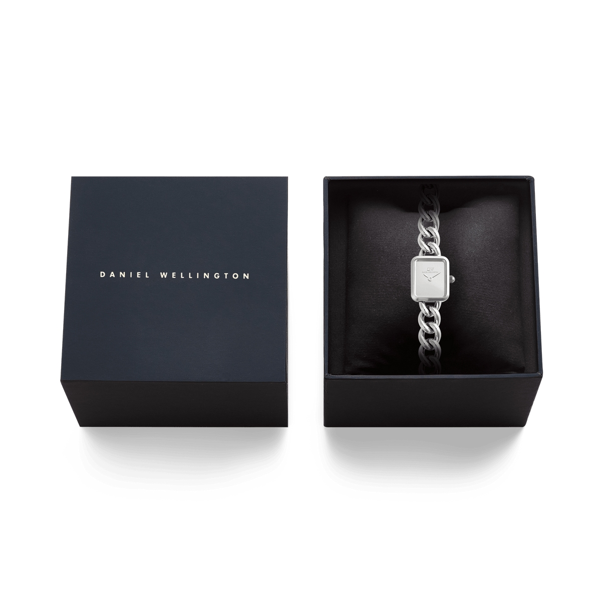 Daniel Wellington Jolie Chain Reflection Silver DW00100972 women's watch with silver mirror dial and silver link strap