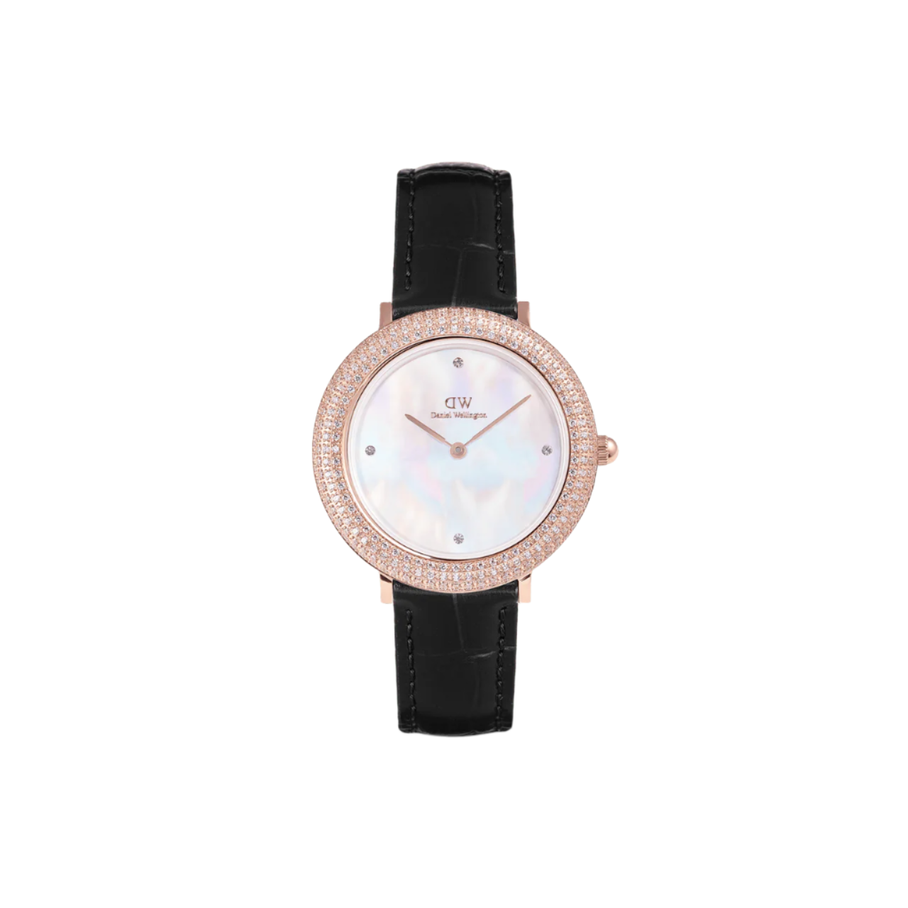 Daniel Wellington Crystalline Bezel Black Croc Rose Gold White Dial Watch DW00100827