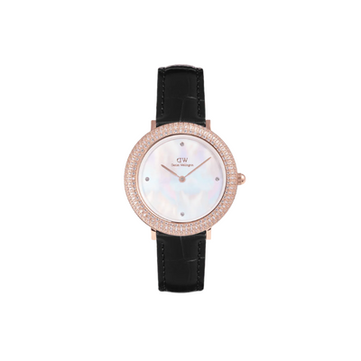 Daniel Wellington Crystalline Bezel Black Croc Rose Gold White Dial Watch DW00100827