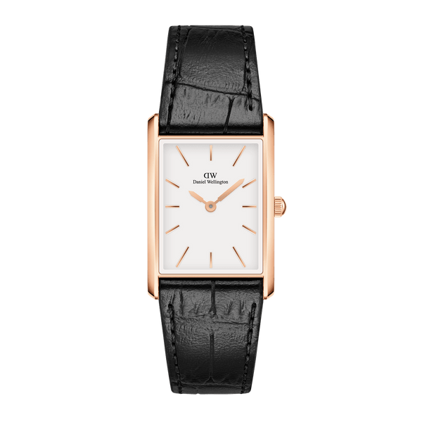 Daniel Wellington Bound Black Crocodile Rose Gold White Dial Watch DW0 Watch Direct