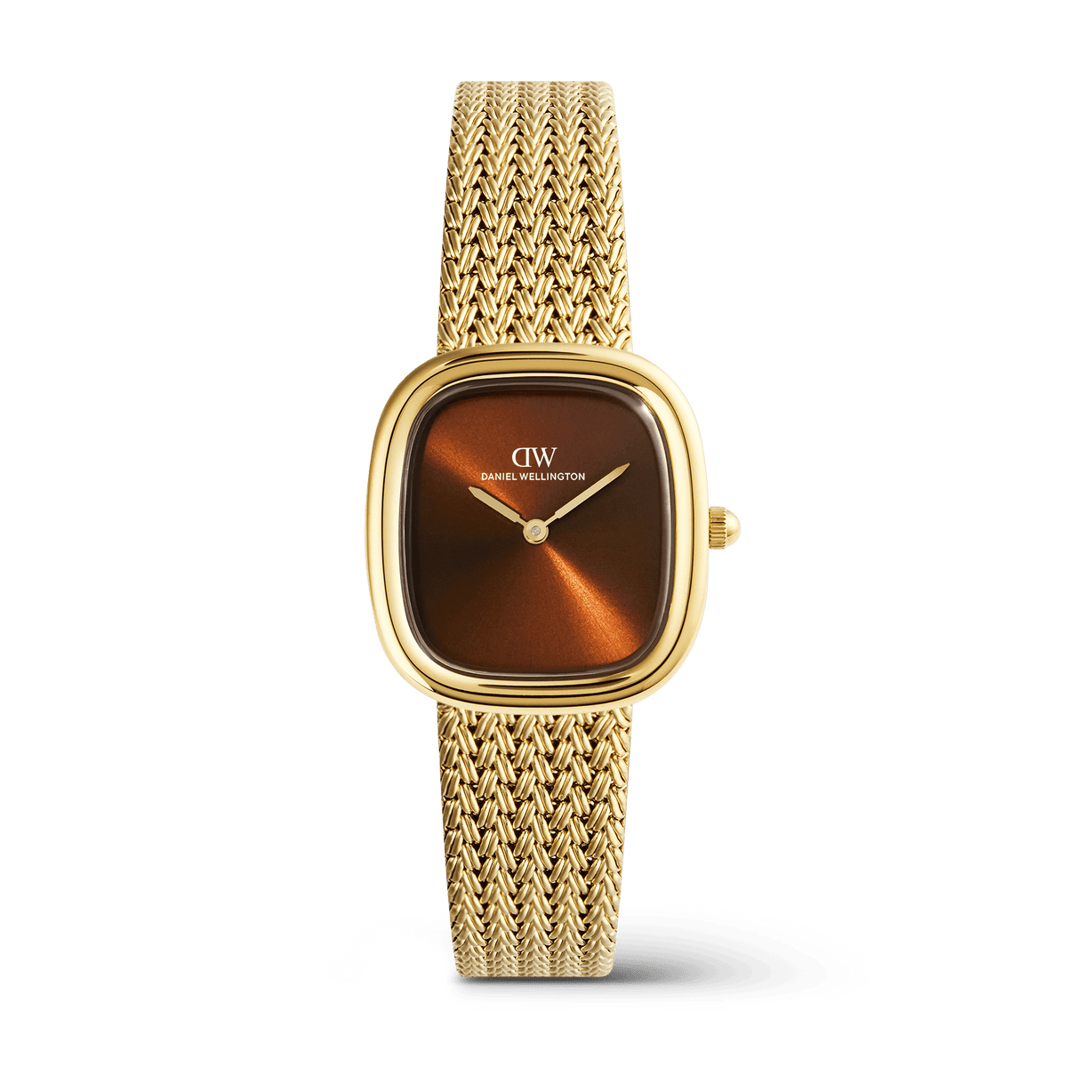 Daniel Wellington Margot Braided Mesh Amber Gold DW00100968 women's watch with brown sunray dial and gold mesh strap