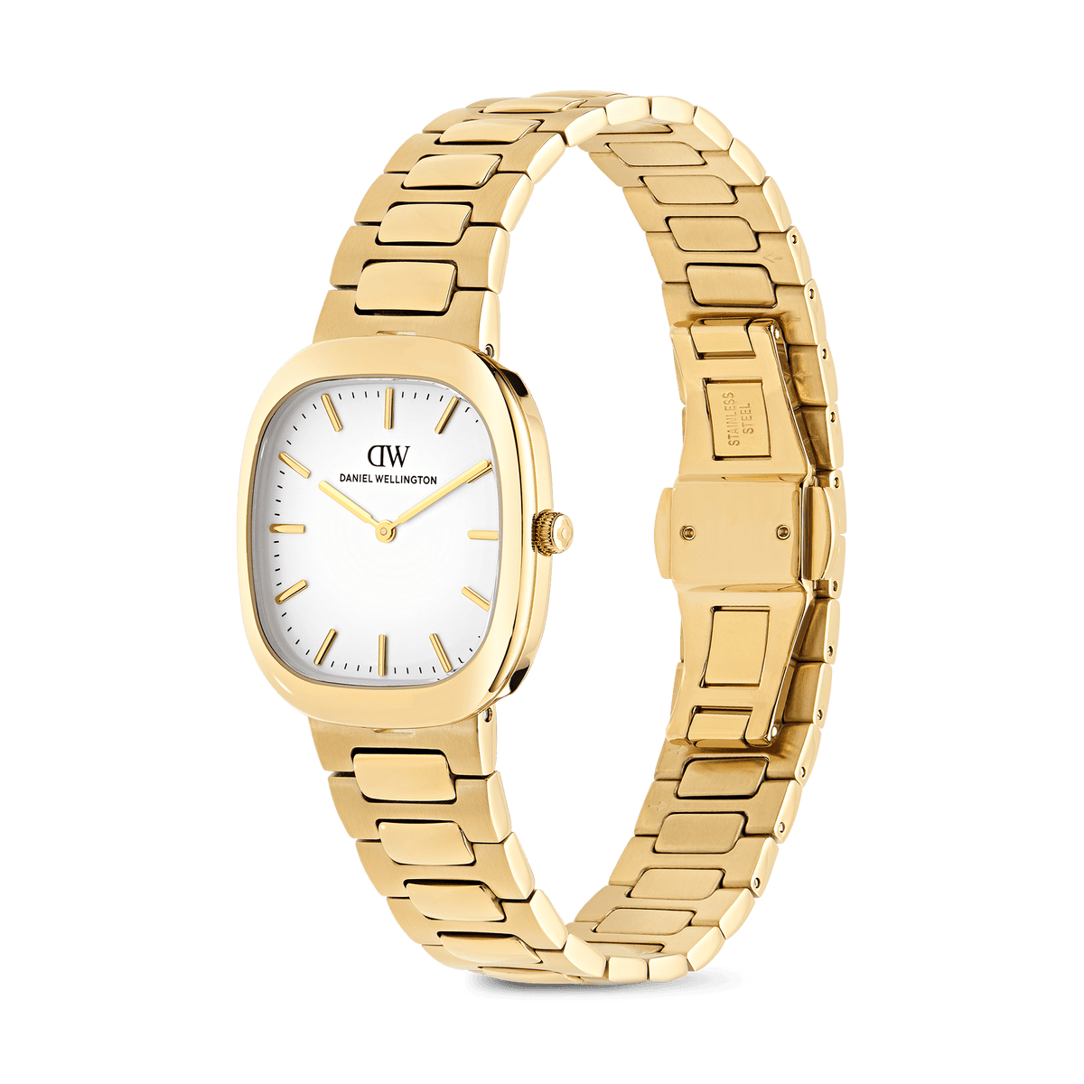 Daniel Wellington Cort H-Link White Gold DW00100985 men's watch with white sunray dial and gold link strap