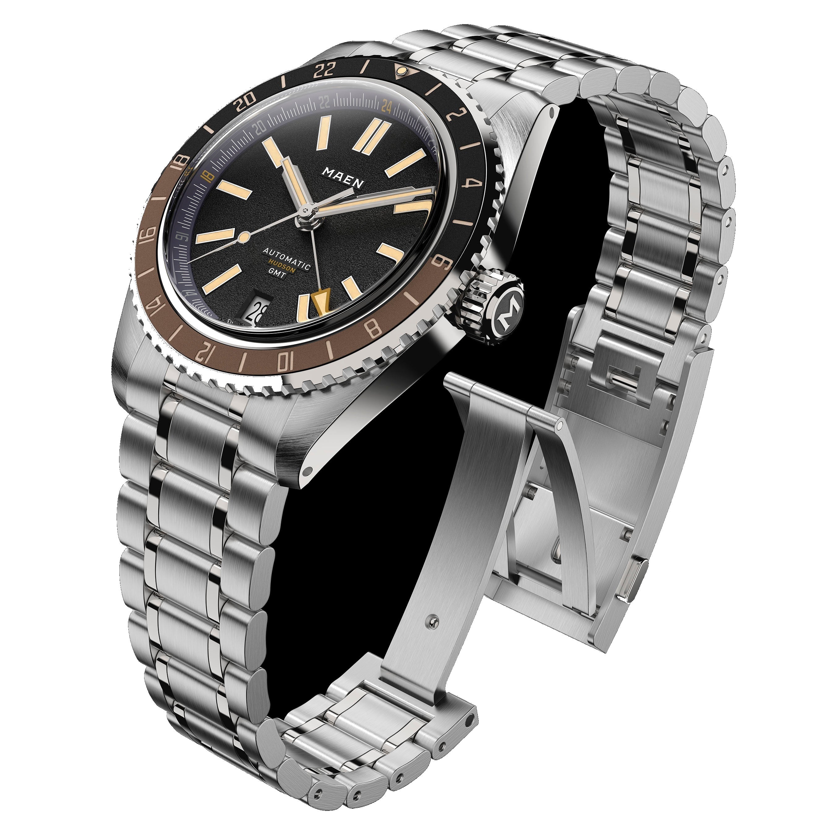 MAEN MAEN Hudson 38 GMT MKII Brown Dial Automatic Watch M1.3.3 - 34 OPEN BROWN