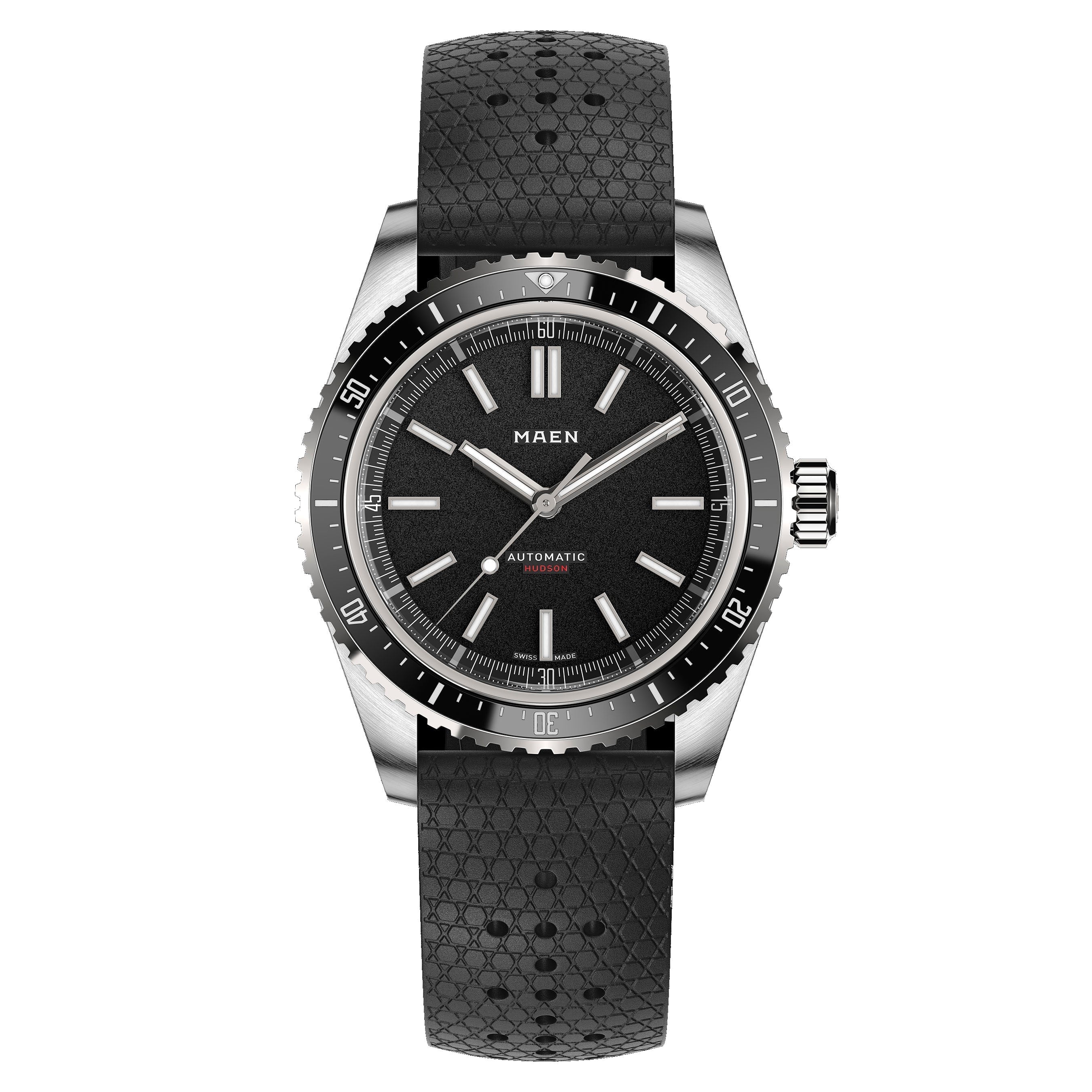 MAEN MAEN Hudson 38 MK5 Black Dial No Date Automatic Watch M1.1.7 - Front black no Date strap