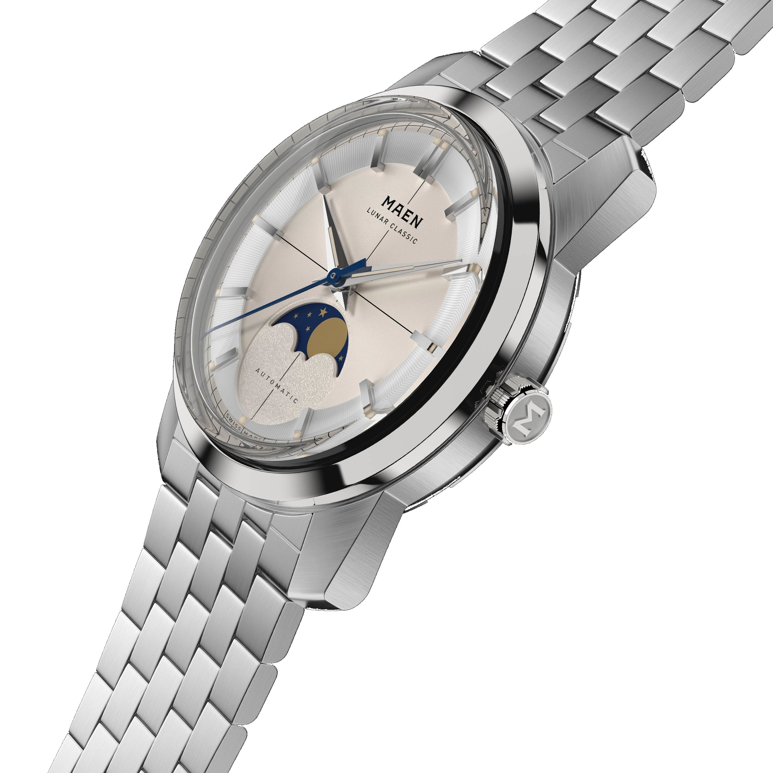 MAEN MAEN Lunar Classic 36 White Dial Moonphase Automatic Watch M7.1.1 - LUNAR-CLASSIC-OVERHEAD-CREAM