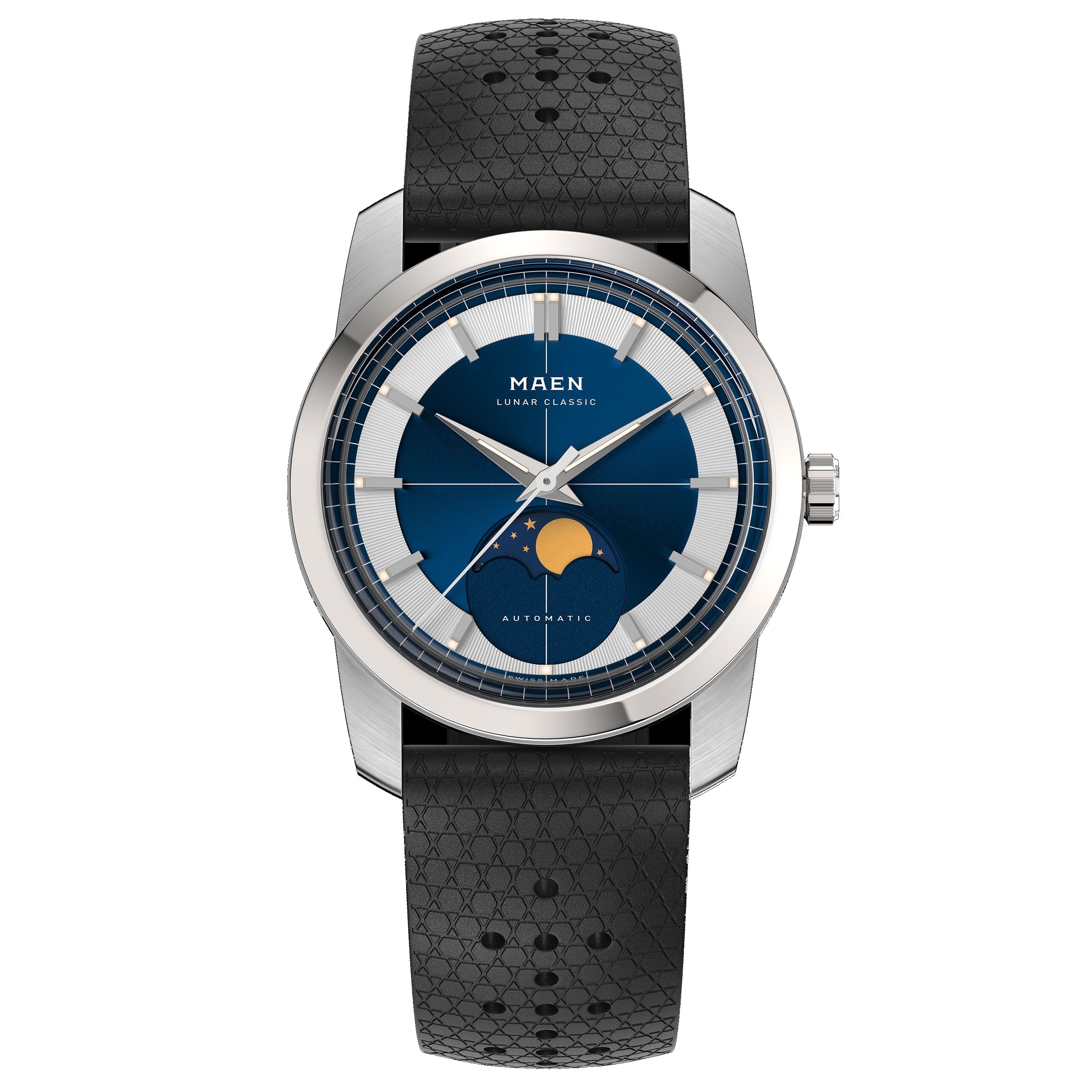 MAEN MAEN Lunar Classic 36 Blue Dial Moonphase Automatic Watch M7.1.2 - M712 STRAP