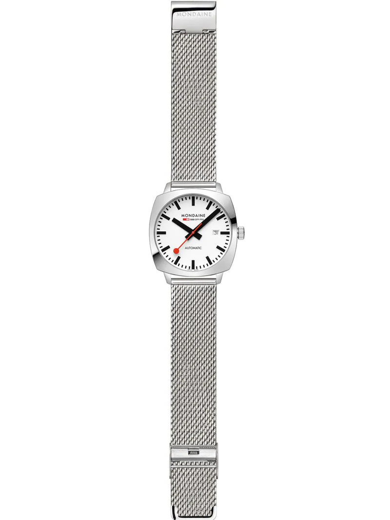 Mondaine Cushion Automatic White Dial Stainless Steel Watch MSL.3961B.SM