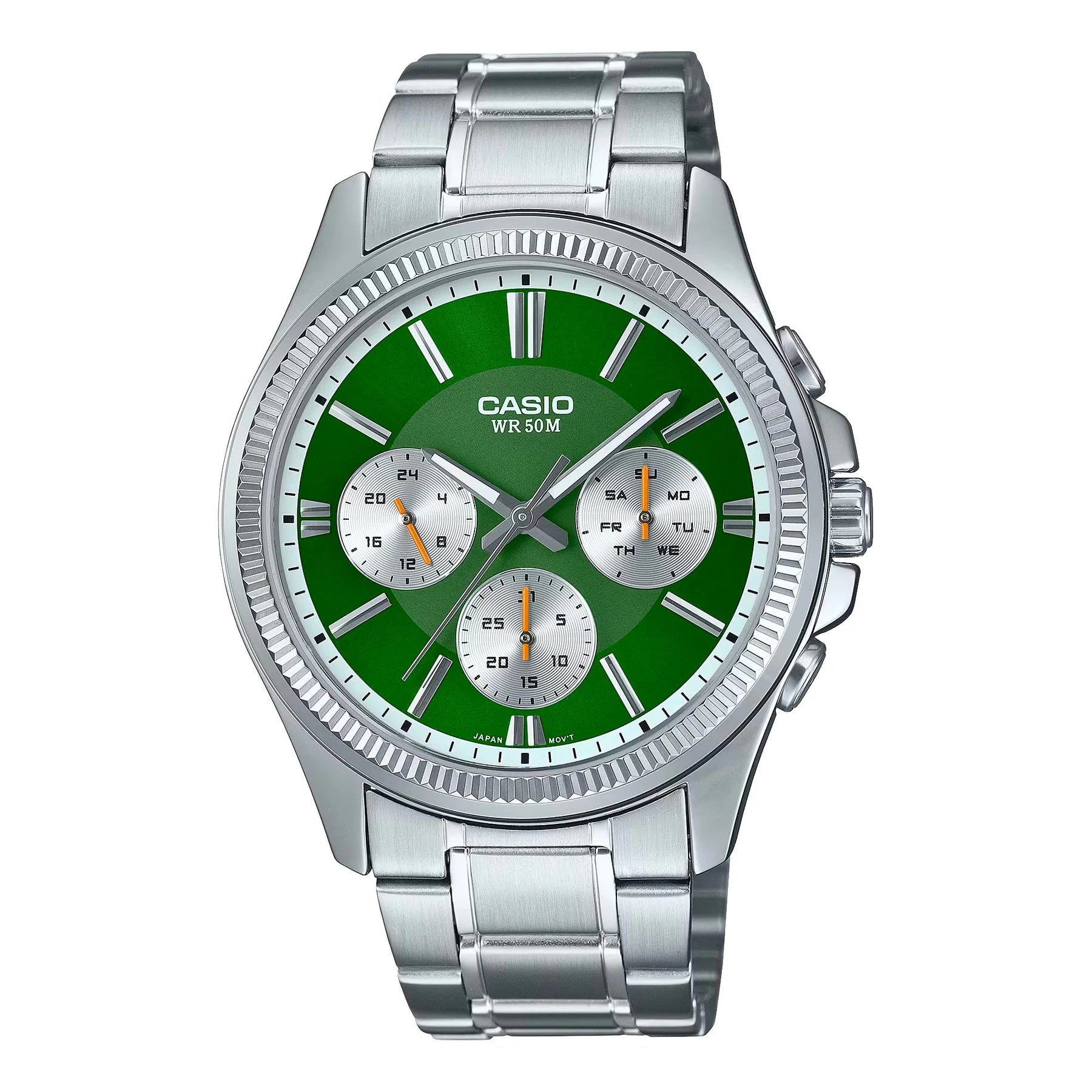 Casio Analog Green Dial Stainless Steel Watch MTP1375D-3A