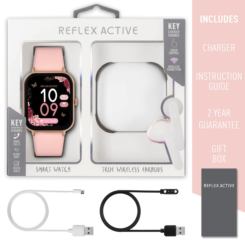 Reflex Active Series 23 Rose Case & Pink Silicone Strap & Ear Buds Bundle Watch RA23-2166-TWS