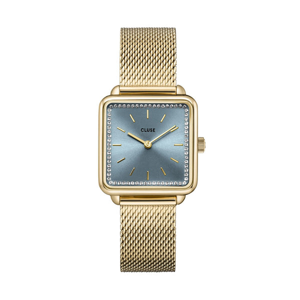 CLUSE La Tetragone Light Blue Stones Gold Mesh Watch CW10310