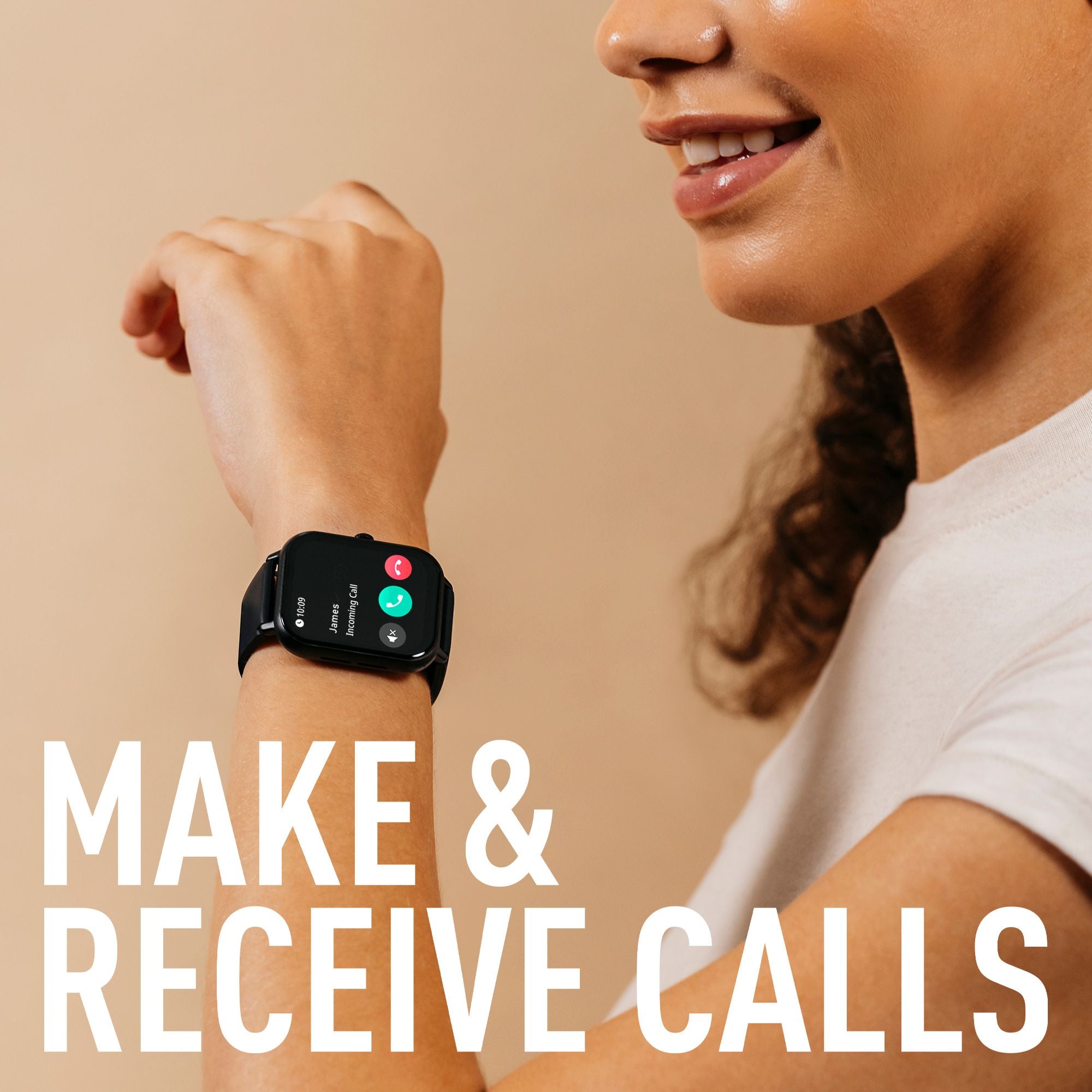 Smartwatch displaying colorful app icons on its screen.
