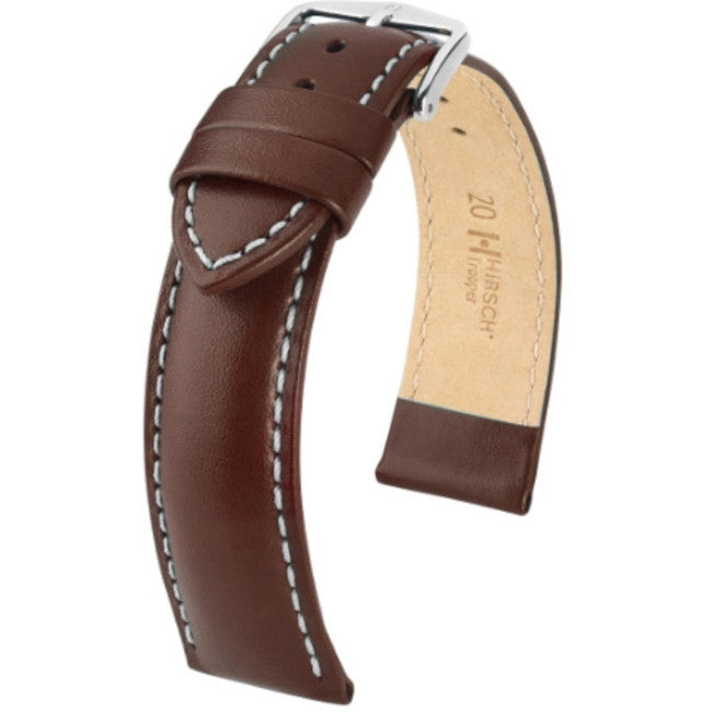 Hirsch Trooper L Brown Silver Buckle Leather Watch Band