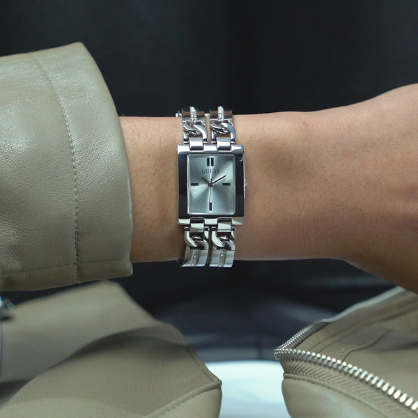 Guess Silver-Tone Square Analog Watch GW0668L1