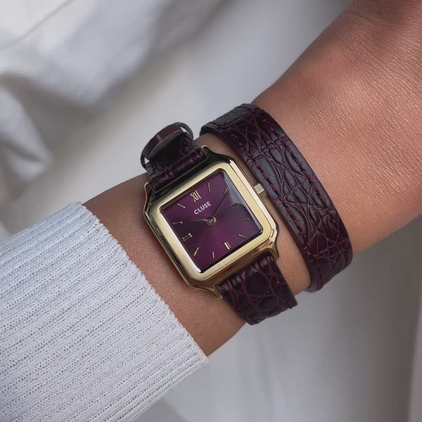 CLUSE Gracieuse Petite Wine Red Dial and Leather Double Wrap Band CW11822