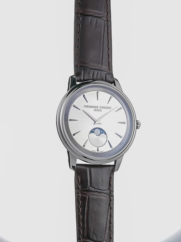 Frederique Constant Classics Moneta Moonphase Brown Band Silver Dial FC-206S3S6