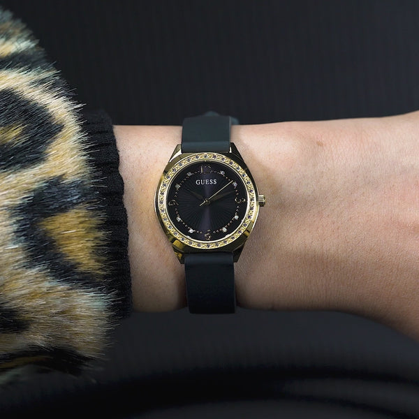 Guess Charlotte Crystal Black Gold Tone Analog GW0820L1