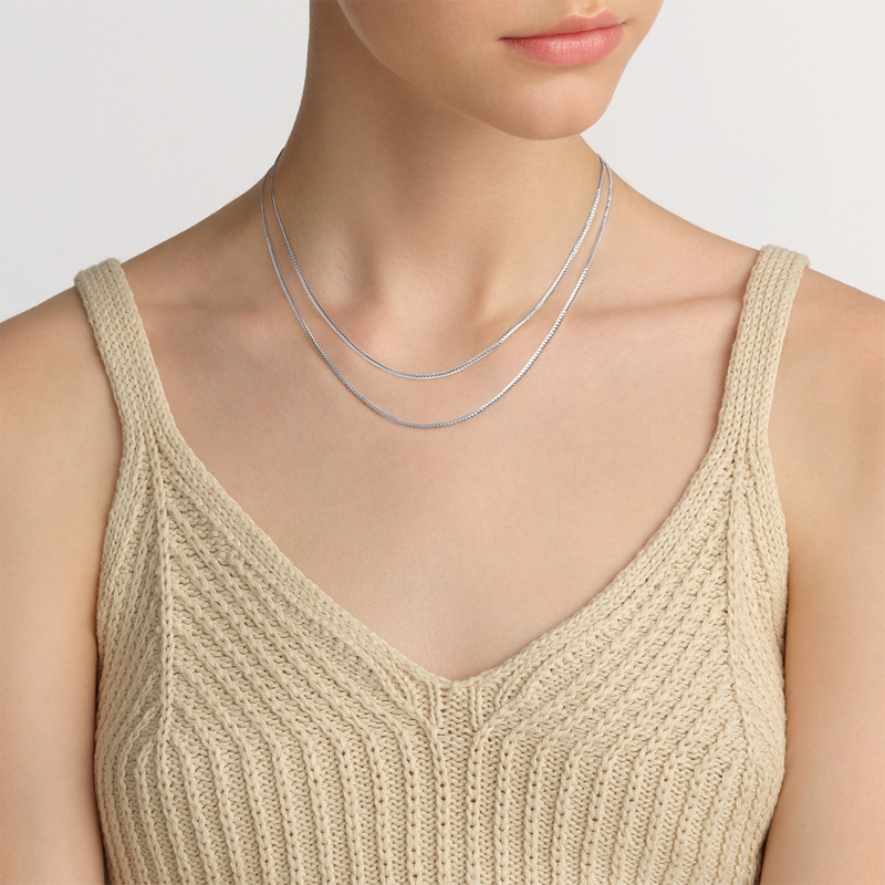 Silver flat chain online necklace