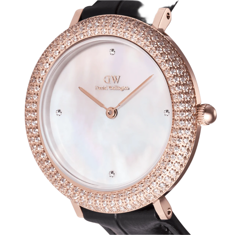 Daniel Wellington Crystalline Bezel Black Croc Rose Gold White Dial Watch DW00100827