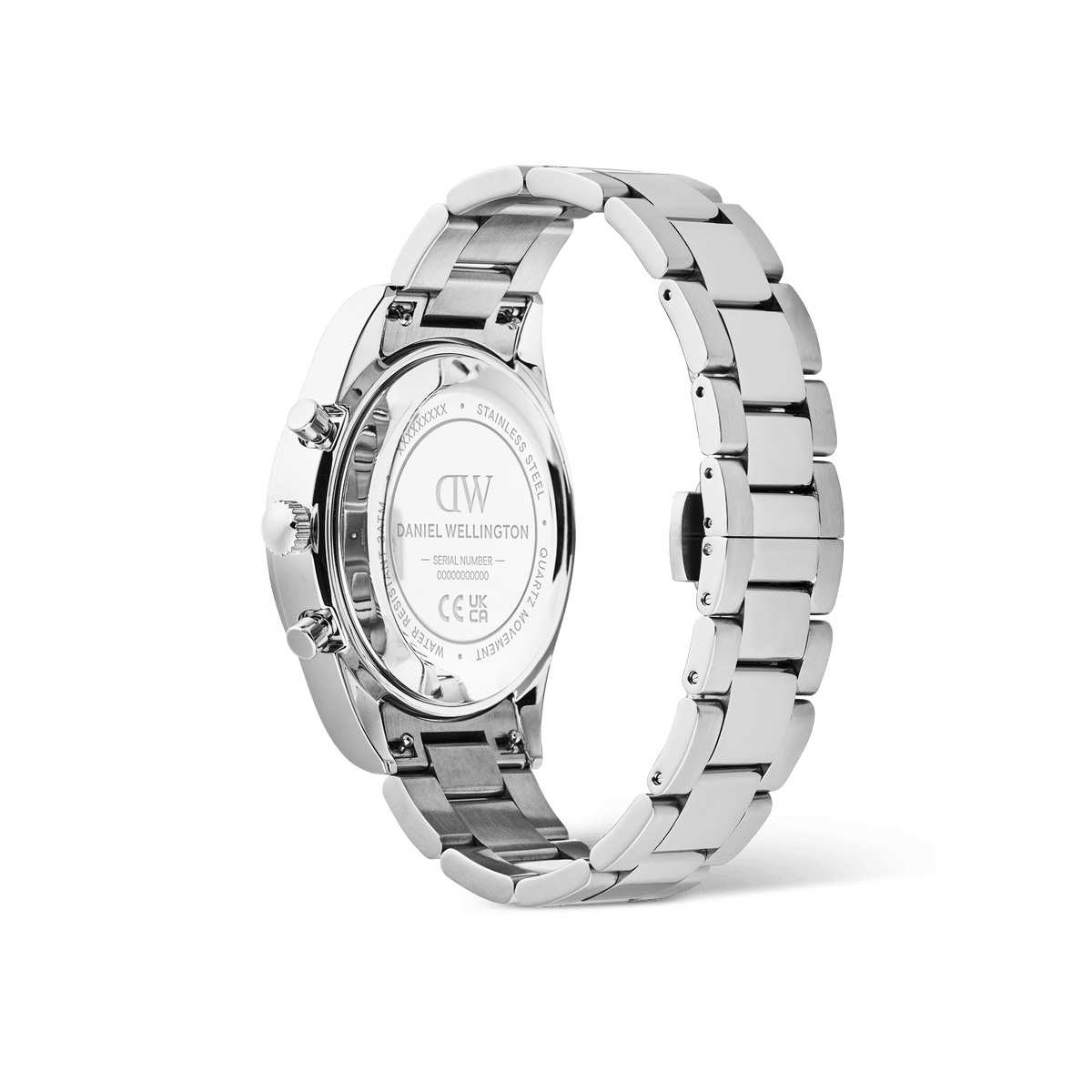 Daniel Wellington Iconic Tachymeter 3-Link Black Silver DW00100947 men's watch with black plain dial and silver link strap