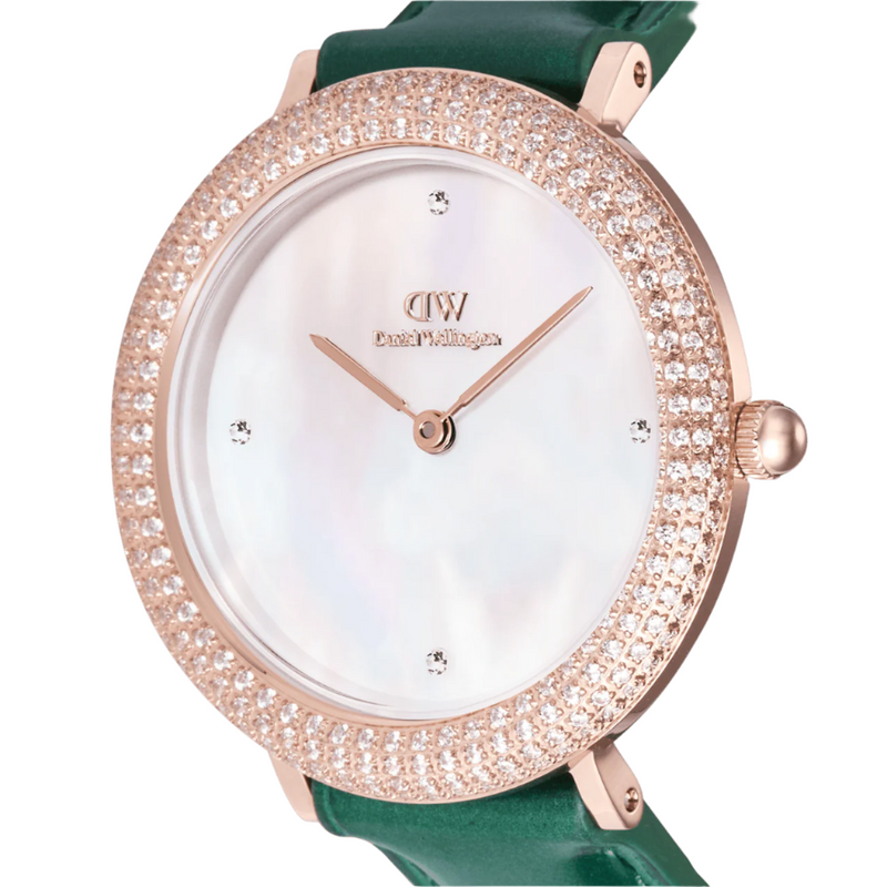 Daniel Wellington Crystalline Bezel Green Croc Rose Gold White Dial Watch DW00100826