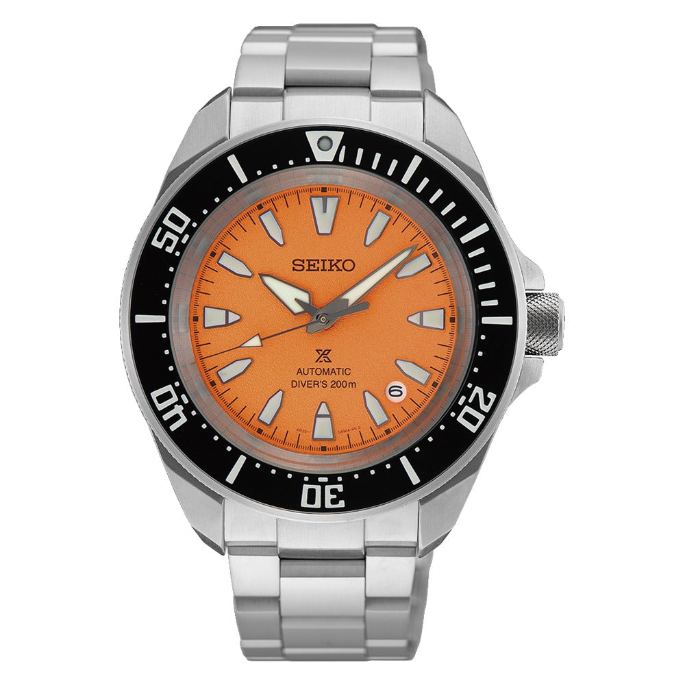 Seiko Prospex Asian Resorts Limited Edition HBB004K with orange sand-textured dial and black bezel, front view on white — Watch Direct Australia