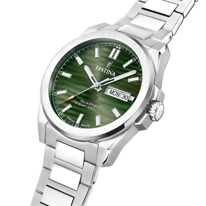 Festina Swiss Made Green Dial Stainless Steel Watch f20073/4