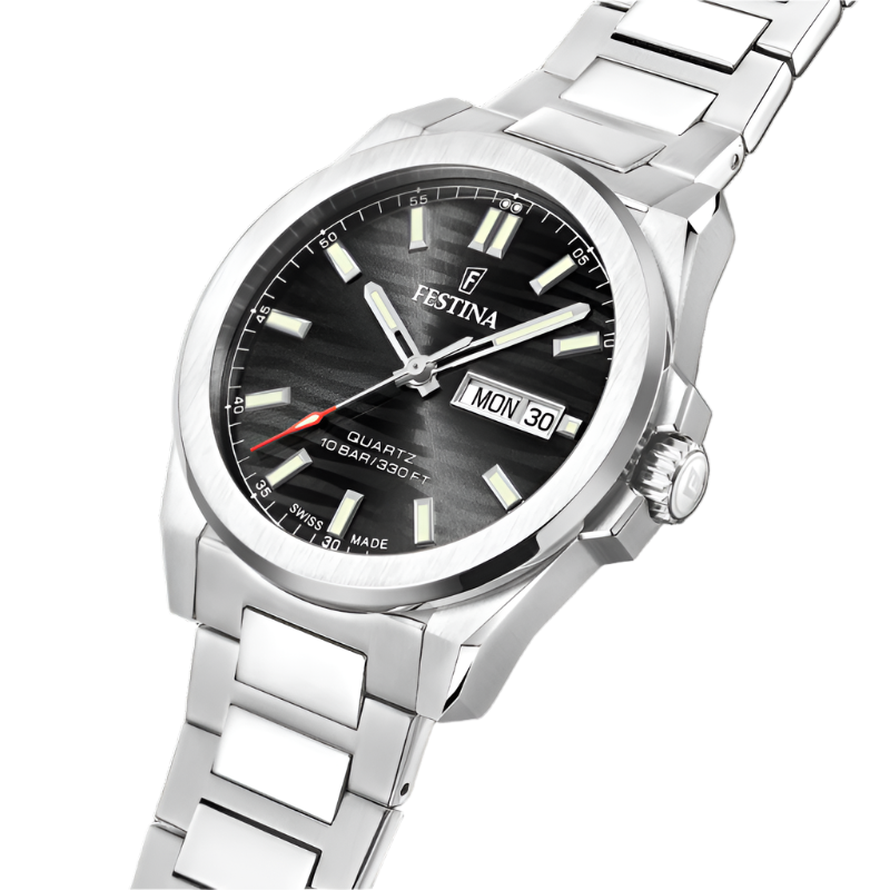 Festina Swiss Made Black Dial Stainless Steel Watch f20073/5